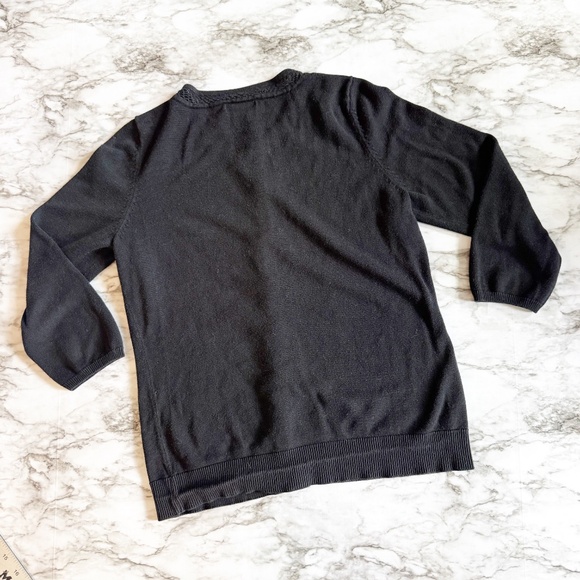 Black Cardigan with Open Knit Detailed Neckline & Pearl Buttons - Picture 5 of 7